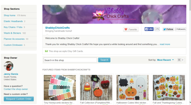 Screen shot of Shabby Chick Craft's Etsy store